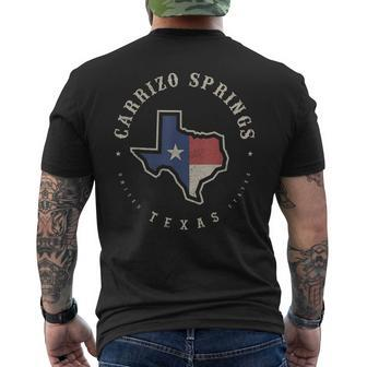 Vintage Carrizo Springs Texas State Flag Map Souvenir Men's T-shirt Back Print | Mazezy