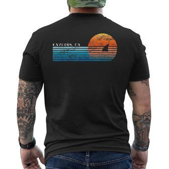 Vintage Cayucos Ca Retro 80S Shark Fin Sunset Men's T-shirt Back Print | Mazezy