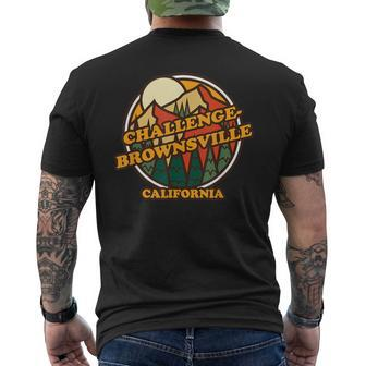 Vintage Challenge-Brownsville California Mountain Hiking Pr Men's T-shirt Back Print | Mazezy