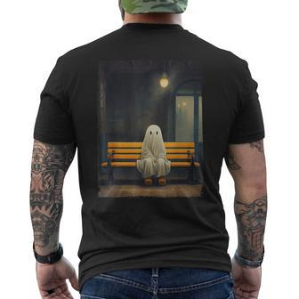 Vintage Cute Ghost Waiting Sitting On Chair Halloween Gothic Men's T-shirt Back Print - Seseable