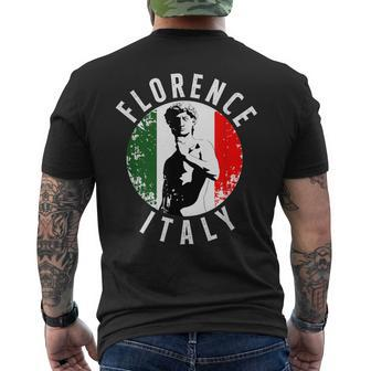 Vintage David Sculpture In Florence Tuscany With Italy Flag Men's T-shirt Back Print | Mazezy