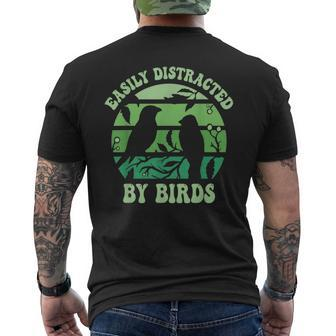 Vintage Easily Distracted By Birds Funny For Bird Watcher Gifts For Bird Lovers Funny Gifts Mens Back Print T-shirt | Mazezy