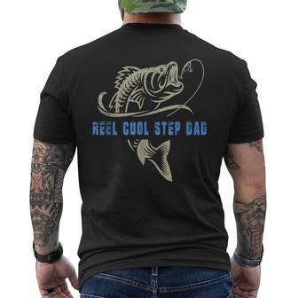 Vintage Fishing Reel Cool Step Dad Funny Fish Fathers Day Mens Back Print T-shirt - Seseable