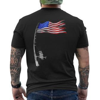 Vintage Fishing Rod American Flag Funny Fishing Gift Mens Back Print T-shirt | Mazezy