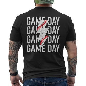 Vintage Game Day Fathers Day Lightning Bolt Baseball Sport Mens Back Print T-shirt - Thegiftio UK
