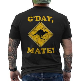 Vintage G'day Mate Kangaroo Road Sign Australia Aussie Roo Men's T-shirt Back Print - Seseable