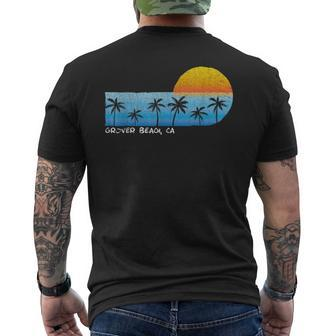 Vintage Grover Beach Ca Palm Trees & Sunset Beach Men's T-shirt Back Print | Mazezy