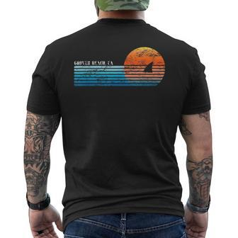 Vintage Grover Beach Ca Retro 80S Shark Fin Sunset Men's T-shirt Back Print | Mazezy