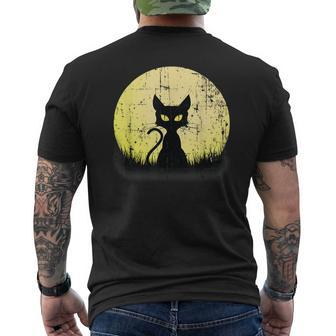 Vintage Halloween Cat T Full Moon Weathered Distressed Moon Funny Gifts Mens Back Print T-shirt | Mazezy