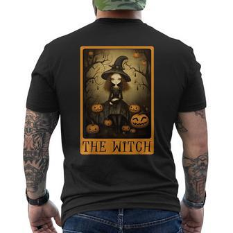 Vintage Halloween Cute Witch Black Cat The Wich Tarot Card Tarot Funny Gifts Mens Back Print T-shirt | Mazezy