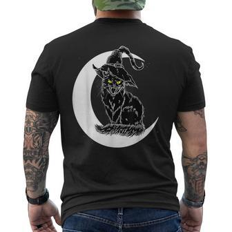Vintage Halloween Scary Black Cat Witch Hat Moon Witchy Gift Moon Funny Gifts Mens Back Print T-shirt | Mazezy