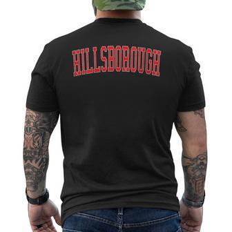Vintage Hillsborough Nc Distressed Red Varsity Style Men's T-shirt Back Print | Mazezy