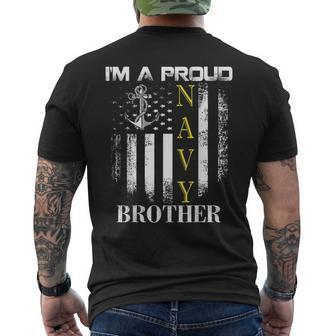 Vintage Im A Proud Navy Brother With American Flag Gift Mens Back Print T-shirt - Monsterry AU