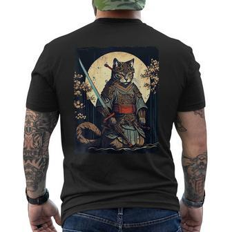 Vintage Japanese Samurai Ninja Cat Tattoo Kawaii Men's T-shirt Back Print - Monsterry