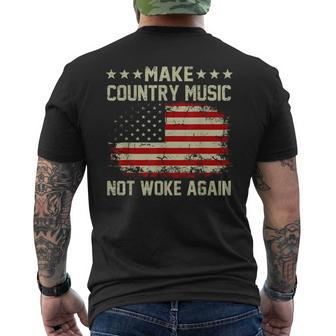 Vintage Make Country Music Not Woke Again American Flag Mens Back Print T-shirt | Mazezy