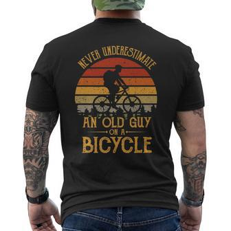 Vintage Never Underestimate An Old Guy On A Bicycle Cycling Gift For Mens Mens Back Print T-shirt | Mazezy