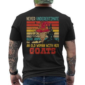 Vintage Never Underestimate An Old Woman With Her Goats Mens Back Print T-shirt - Seseable