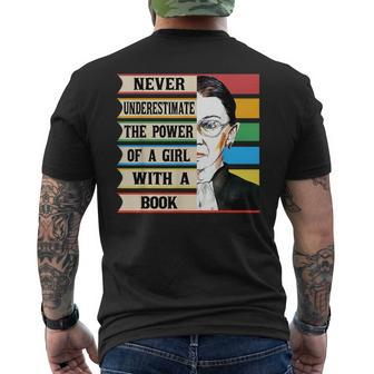 Vintage Never Underestimate The Power Of A Girl With A Book Mens Back Print T-shirt | Mazezy