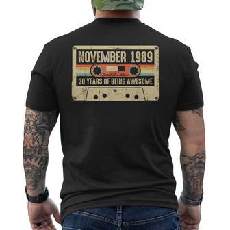 Vintage November 1989 30Th Birthday Retro Cassette Tape Mens Back Print T-shirt - Thegiftio UK