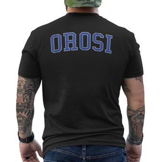 Vintage Orosi Ca Distressed Blue Varsity Style Men's T-shirt Back Print | Mazezy