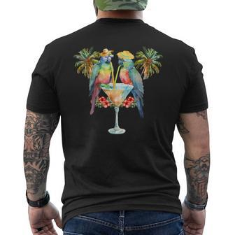 Vintage Parrots Drinking Margarita On Summer Party Bird Men's T-shirt Back Print - Seseable