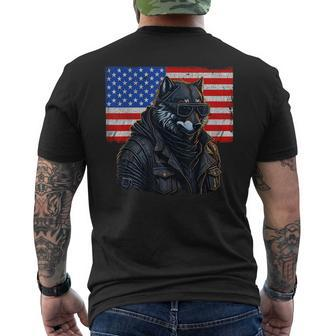 Vintage Patriotic Biker Wolf Shades Rustic American Flag Usa  Mens Back Print T-shirt
