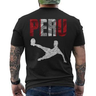 Vintage Peru Flag Peruvian Pride Soccer Football Mens Back Print T-shirt | Mazezy
