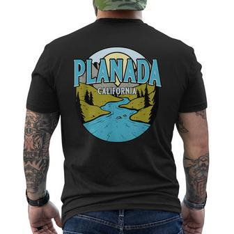 Vintage Planada California River Valley Souvenir Print Men's T-shirt Back Print | Mazezy