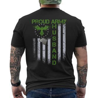 Vintage Retro Flag Proud Army Husband Dog Tags Military Gift Men's Crewneck Short Sleeve Back Print T-shirt | Mazezy