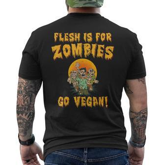 Vintage Retro Flesh Is For Zombies Go Vegan Halloween Halloween Funny Gifts Mens Back Print T-shirt | Mazezy