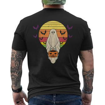 Vintage Retro Ghost Halloween Treat Or Trick Halloween Funny Gifts Mens Back Print T-shirt | Mazezy