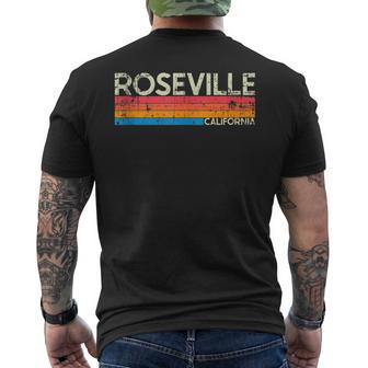 Vintage Retro Roseville California Distressed Men's T-shirt Back Print | Mazezy
