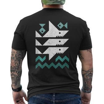Vintage Retro Sharks And Ocean Waves Marine Biology Mens Back Print T-shirt | Mazezy