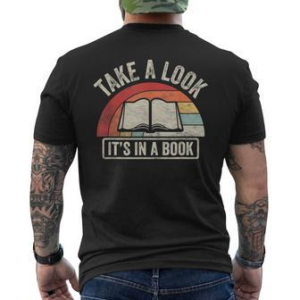 Vintage Retro Take A Look Its In A Book Bookworm Reading Mens Back Print T-shirt | Mazezy AU