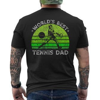 Vintage Retro Worlds Best Tennis Dad Silhouette Sunset Gift  Men's Crewneck Short Sleeve Back Print T-shirt