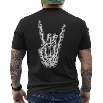 Vintage Rock On Skeleton Hand Halloween Rocker Hand Sign Halloween Funny Gifts Mens Back Print T-shirt | Mazezy