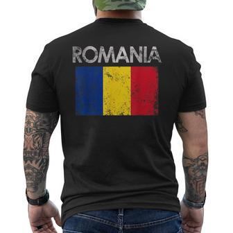 Vintage Romania Romanian Flag Pride Gift Pride Month Funny Designs Funny Gifts Mens Back Print T-shirt | Mazezy