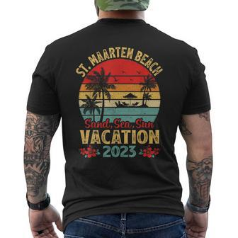 Vintage Sand Sea Sun Vacation 2023 St Maarten Beach Mens Back Print T-shirt - Seseable
