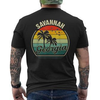Vintage Savannah Beach Georgia Summer Vacation Sunset Palm Georgia Gifts And Merchandise Funny Gifts Mens Back Print T-shirt | Mazezy