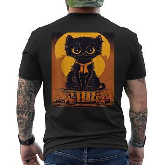 Vintage Scary Cute Halloween Black Cat & Moon Costume Moon Funny Gifts Mens Back Print T-shirt | Mazezy