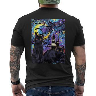 Vintage Scary Halloween Black Cat Costume Witch Bat & Moon Moon Funny Gifts Mens Back Print T-shirt | Mazezy