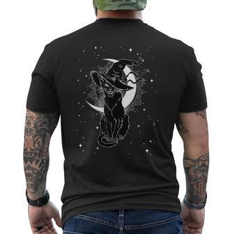 Vintage Scary Halloween Black Cat Costume Witch Hat And Moon Moon Funny Gifts Mens Back Print T-shirt | Mazezy