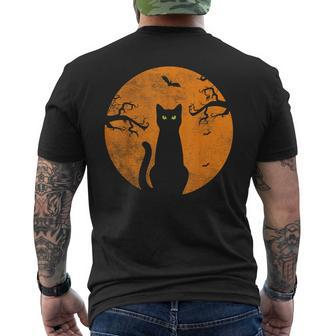 Vintage Scary Halloween Cat Costume Retro Cat Moon Men's T-shirt Back Print - Seseable