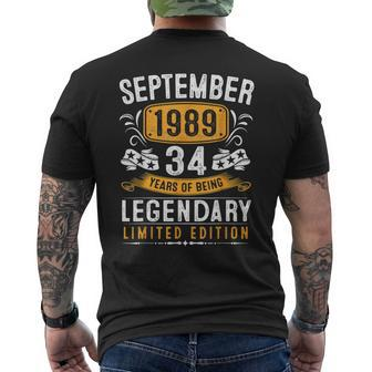 Vintage September 1989 34 Years Old 34Th Birthday Men's T-shirt Back Print - Seseable