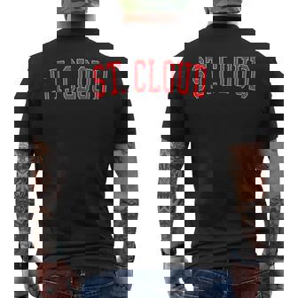 Vintage St Cloud Mn Varsity Style Red Text Mens Back Print T-shirt | Mazezy