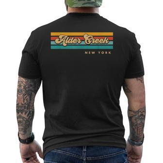 Vintage Sunset Stripes Alder Creek New York Men's T-shirt Back Print | Mazezy