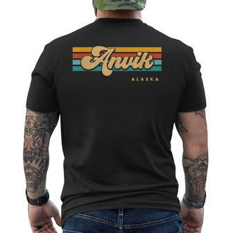 Vintage Sunset Stripes Anvik Alaska Men's T-shirt Back Print | Mazezy