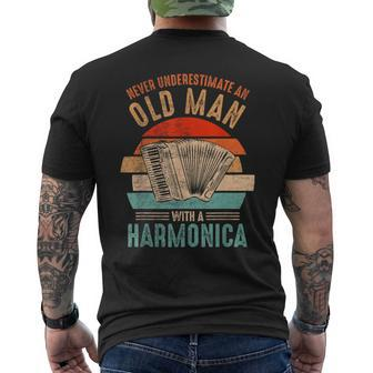 Vintage Never Underestimate An Old Man With A Harmonica Men's T-shirt Back Print - Seseable