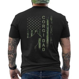 Vintage Usa American Camo Flag Proud Corgi Dad Silhouette Mens Back Print T-shirt | Mazezy