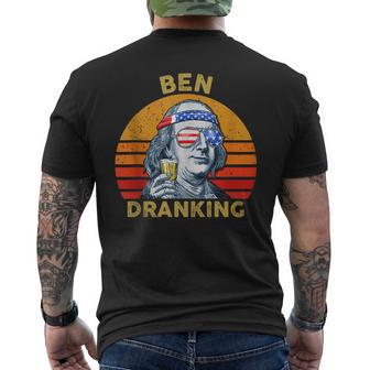 Vintage Usa President Drinking Ben Dranking 4Th Of July Drinking Funny Designs Funny Gifts Mens Back Print T-shirt | Mazezy